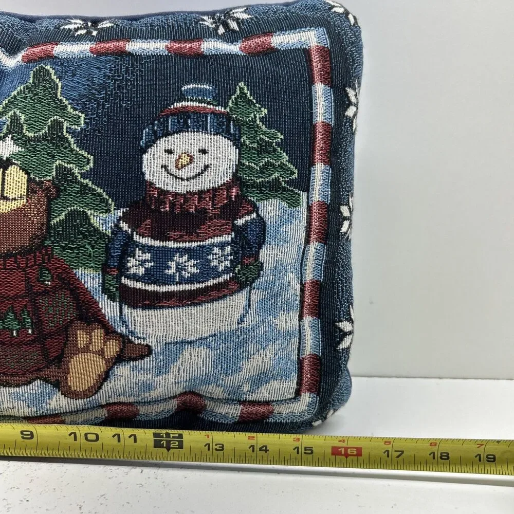 Vintage Tapestry Christmas Pillow - Deer, Bear,‎ & Snowman VGC